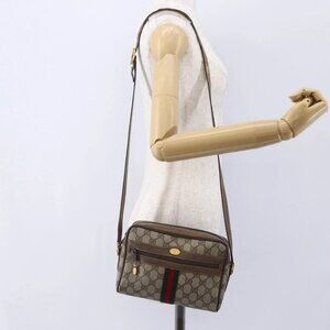 GUCCI GG Supreme Web Sherry Line Bag PVC Beige Gold